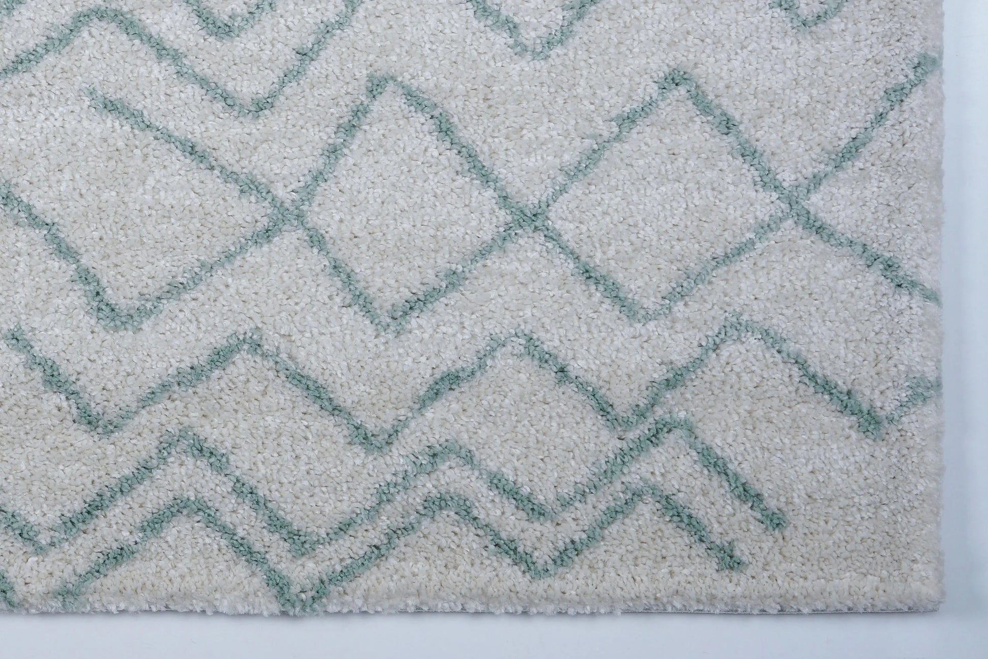 Shaggy Moroccan Ivory Aqua Green Area Rug -