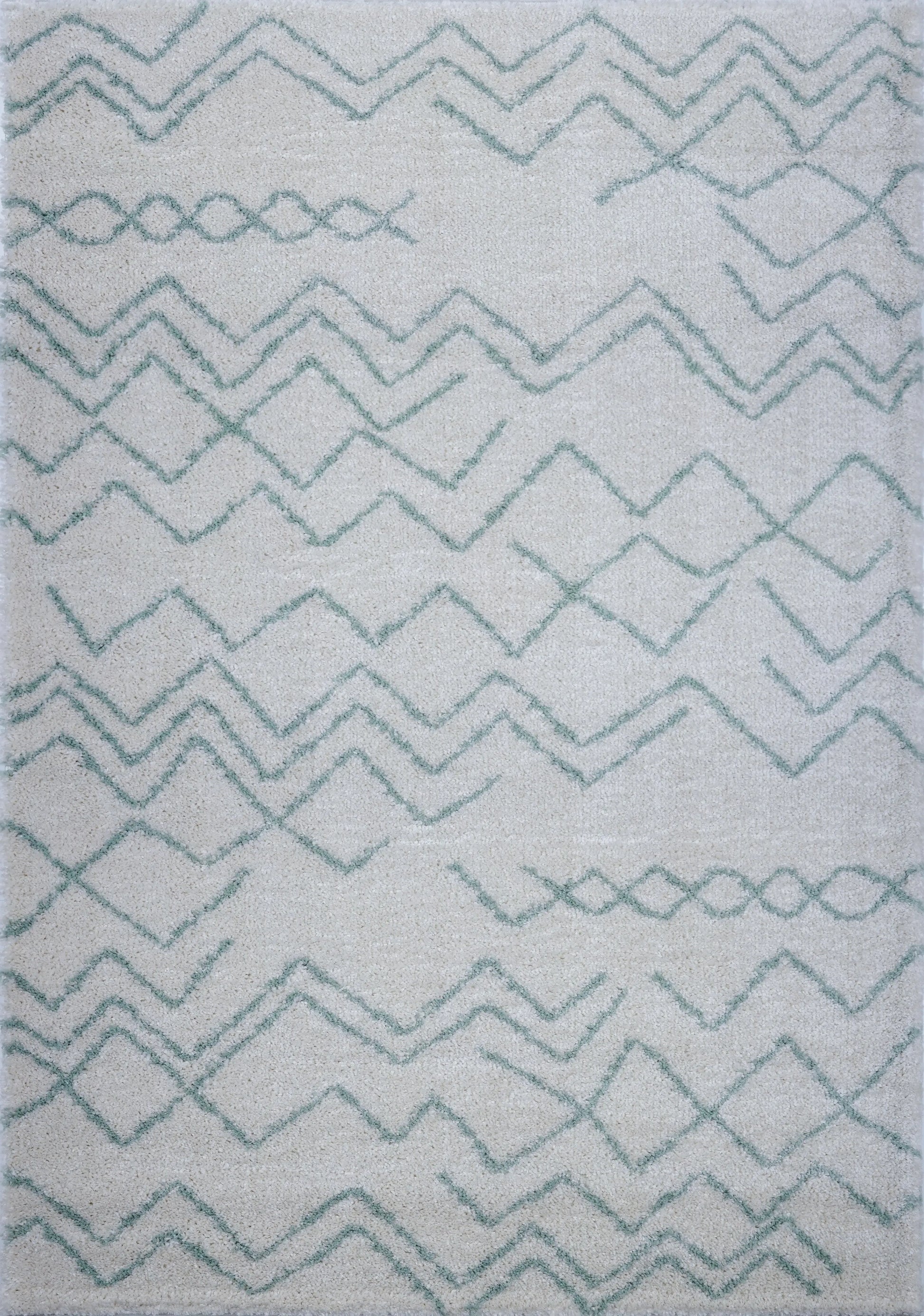 Shaggy Moroccan Ivory Aqua Green Area Rug -
