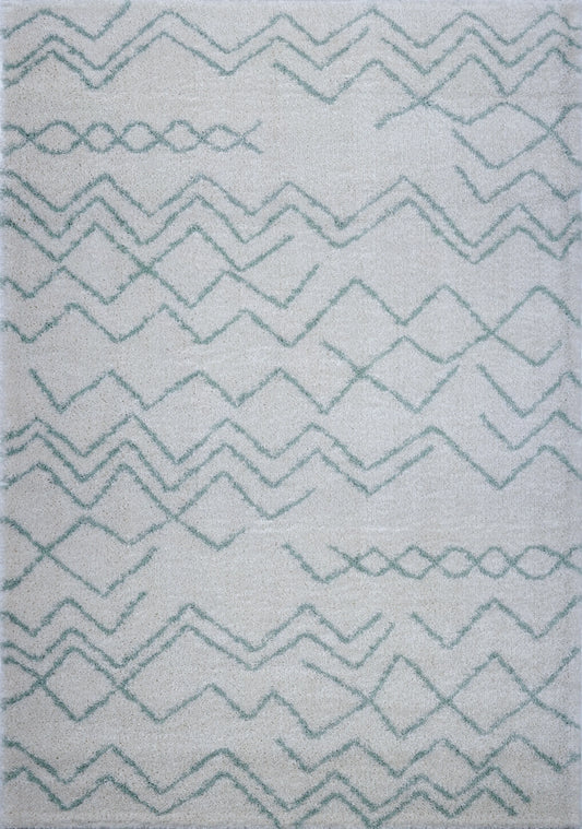 Shaggy Moroccan Ivory Aqua Green Area Rug -