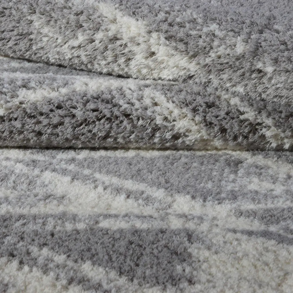 Burnaby Micro Fiber Shaggy Gray Cream Area Rug -