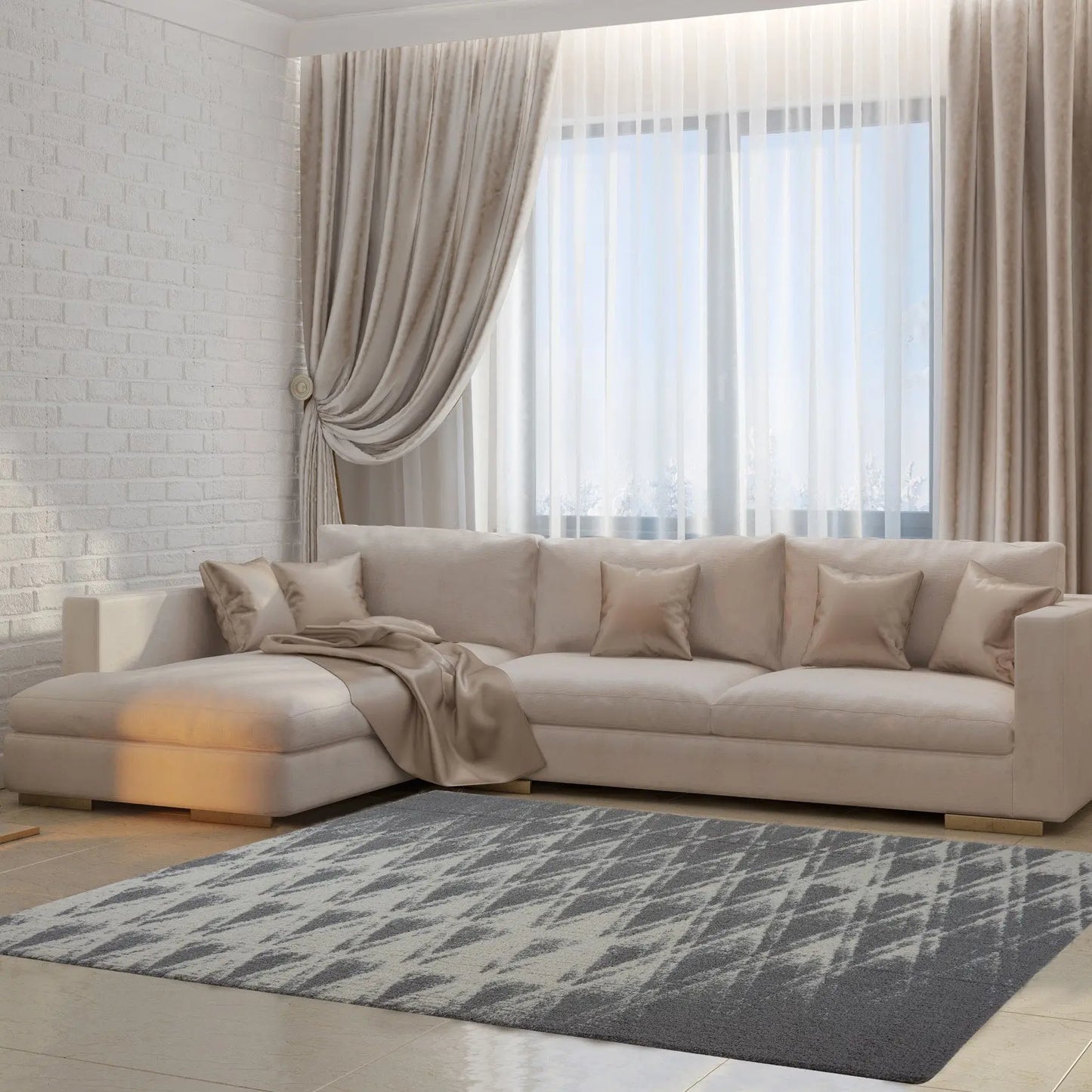 Burnaby Micro Fiber Shaggy Gray Cream Area Rug -