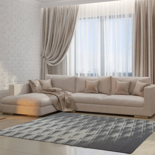 Burnaby Micro Fiber Shaggy Gray Cream Area Rug -
