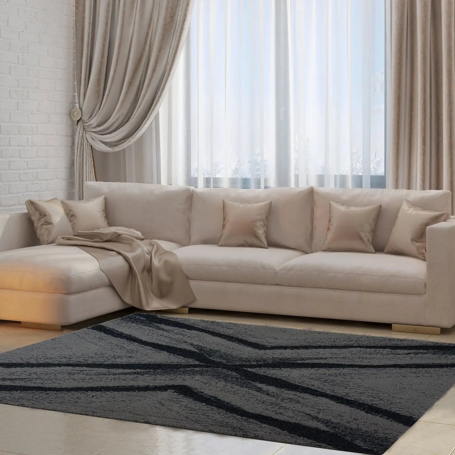 Jasper Shaggy Micro-Polyester Grey Area Rug -
