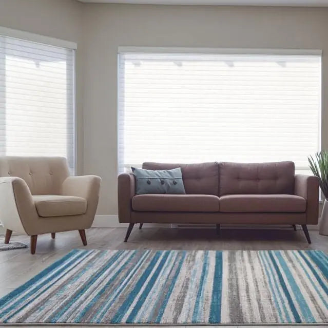 Kensington Teal Ivory Stripes Area Rug -