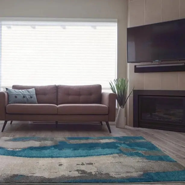 Kensington Teal Cream Grey Marble Area Rug -