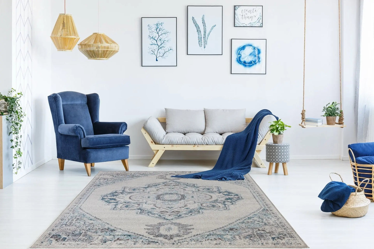 Miranda Persian Traditional Ivory Blue Area Rug