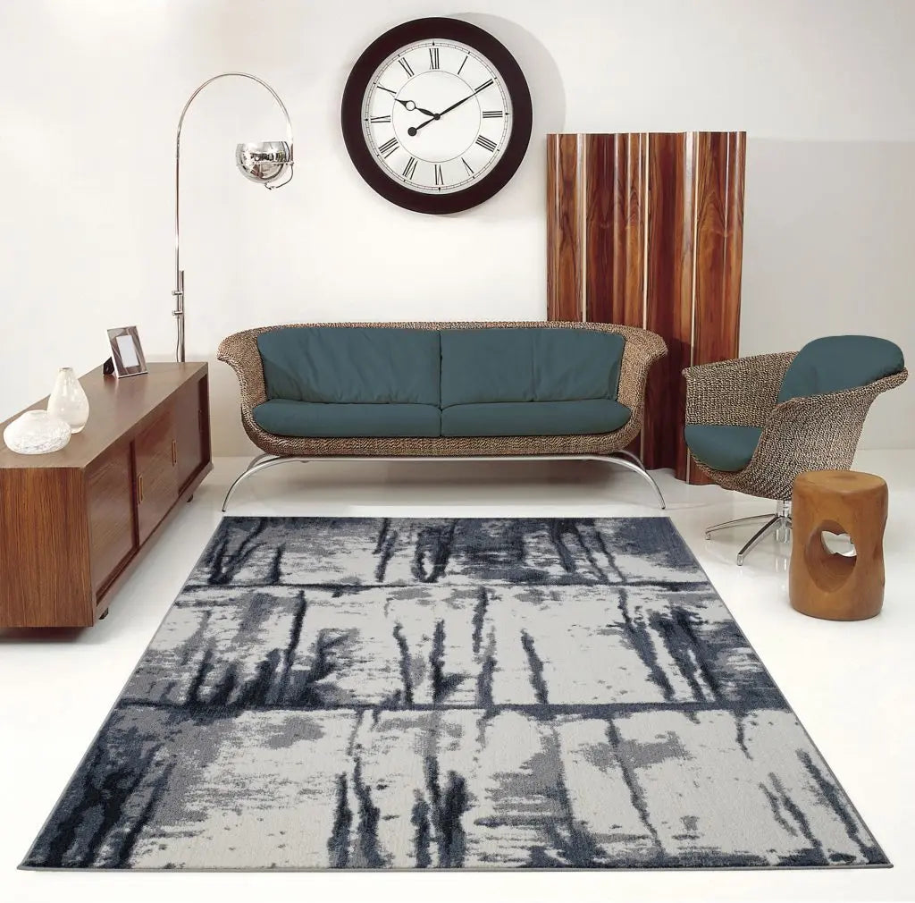 Niagara Gray Ivory Abstract Area Rug -