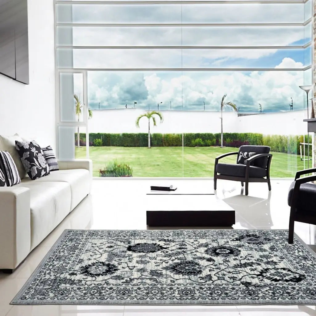 Oakville Cream Black Oriental Area Rug -