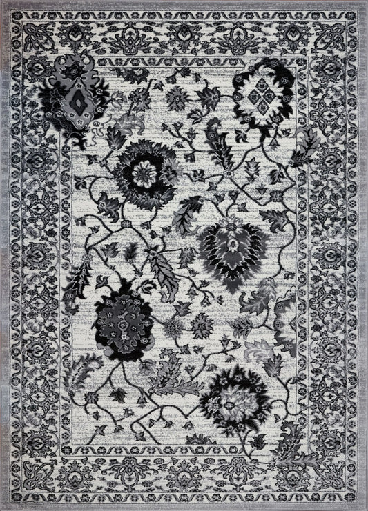 Oakville Cream Black Oriental Area Rug -
