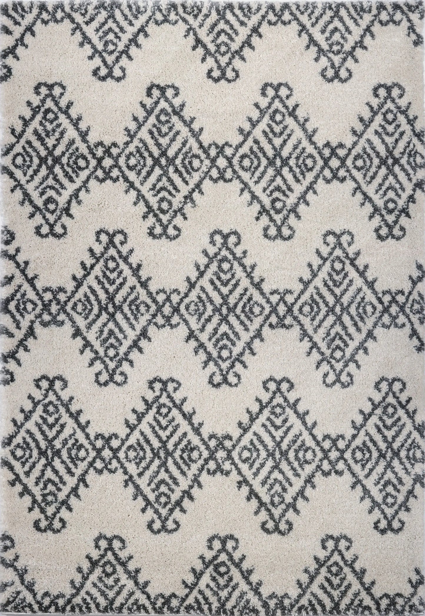 Oriental Motif Ivory Gray Shaggy Area Rug -
