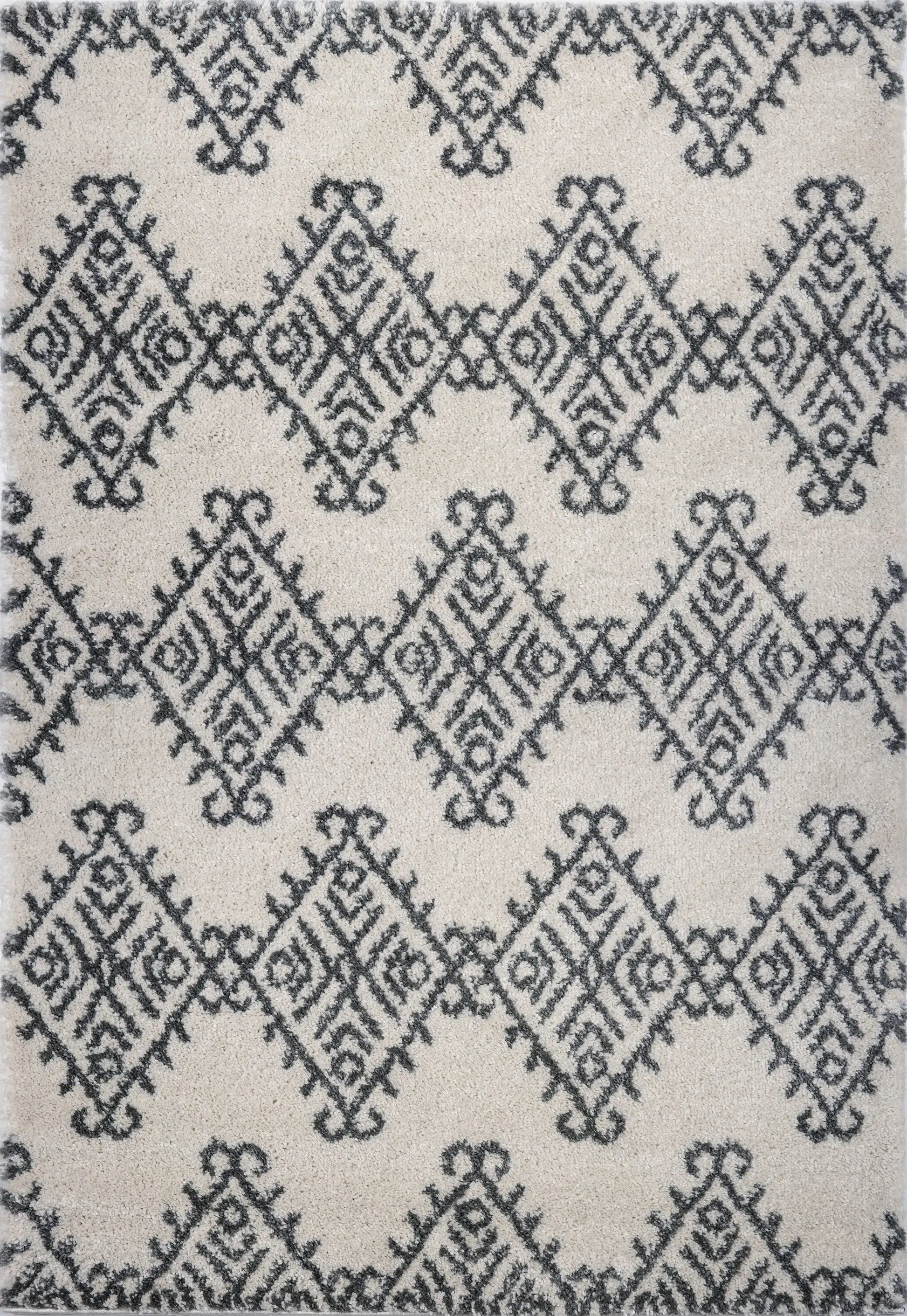 Oriental Motif Ivory Gray Shaggy Area Rug -