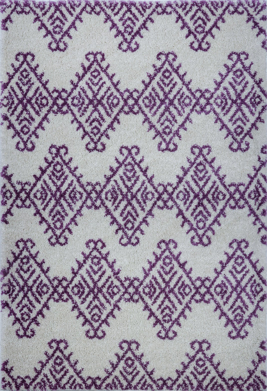 Oriental Motif Ivory Berry Shaggy Area Rug -