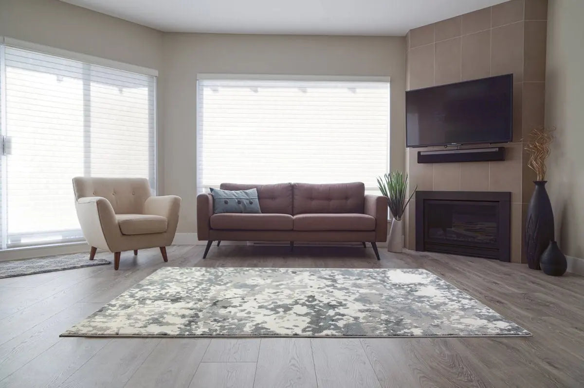 Oshawa White Grey Abstract Area Rug -