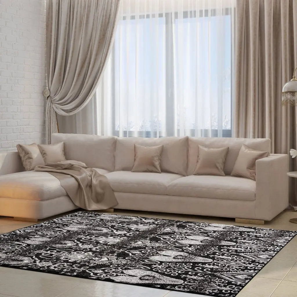 Patina Black Grey Area Rug -