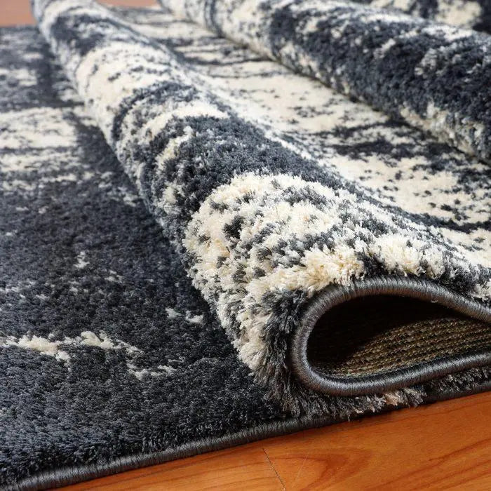 Patch Blue Grey Micro Fiber Shaggy Area Rug -