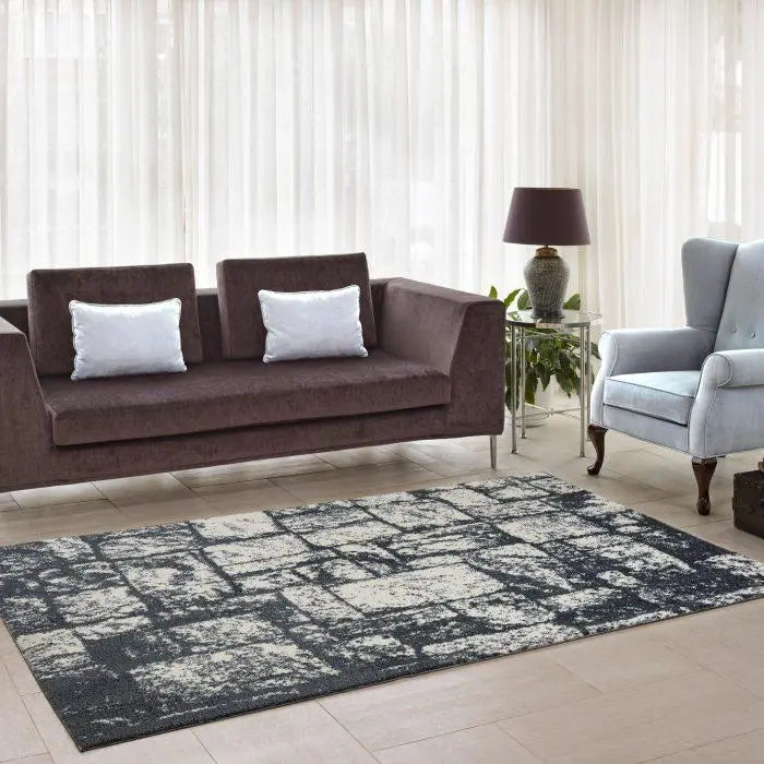Patch Blue Grey Micro Fiber Shaggy Area Rug -