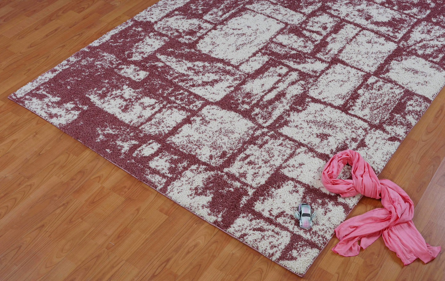 Patch Rose Cream Micro Fiber Shaggy Area Rug -