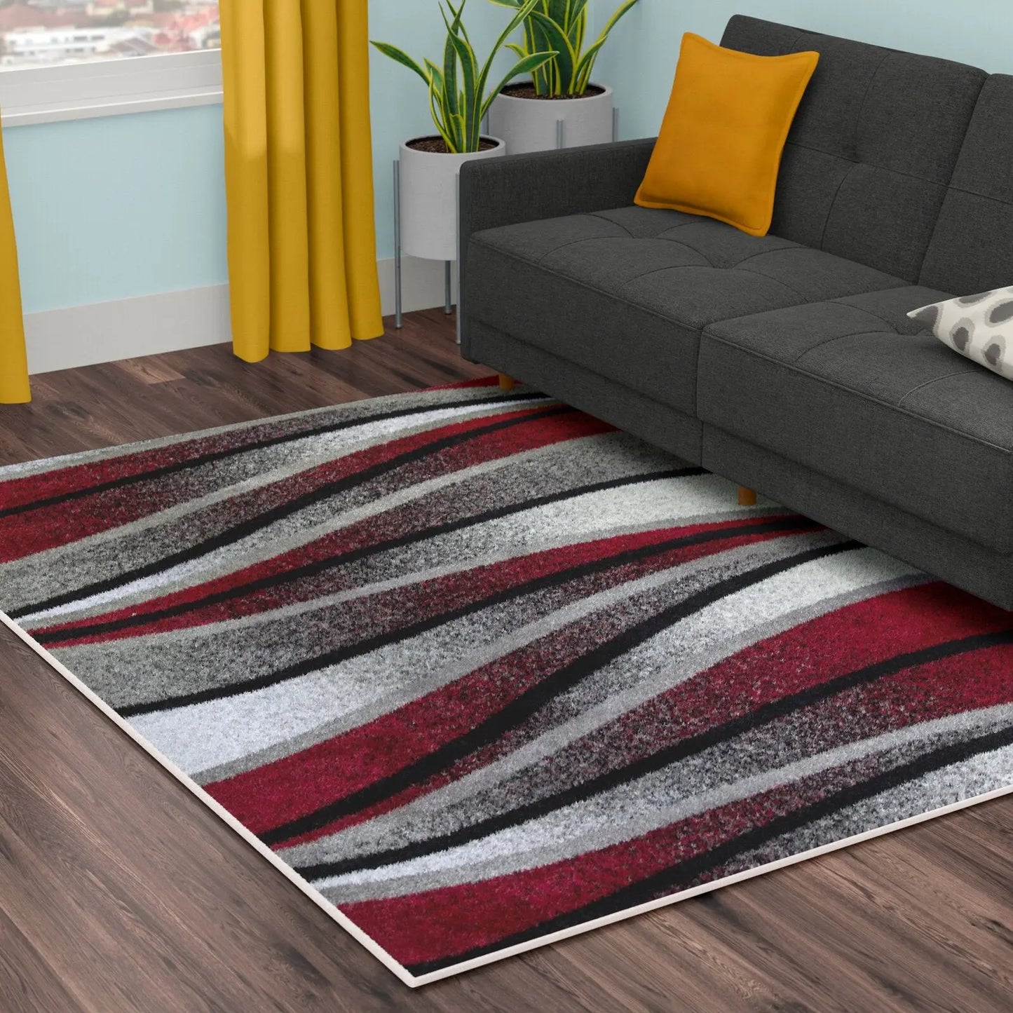ivory red gray waves area rug 4x6, 4x5 ft Small Carpet, Home Office, Living Room, Bedroom