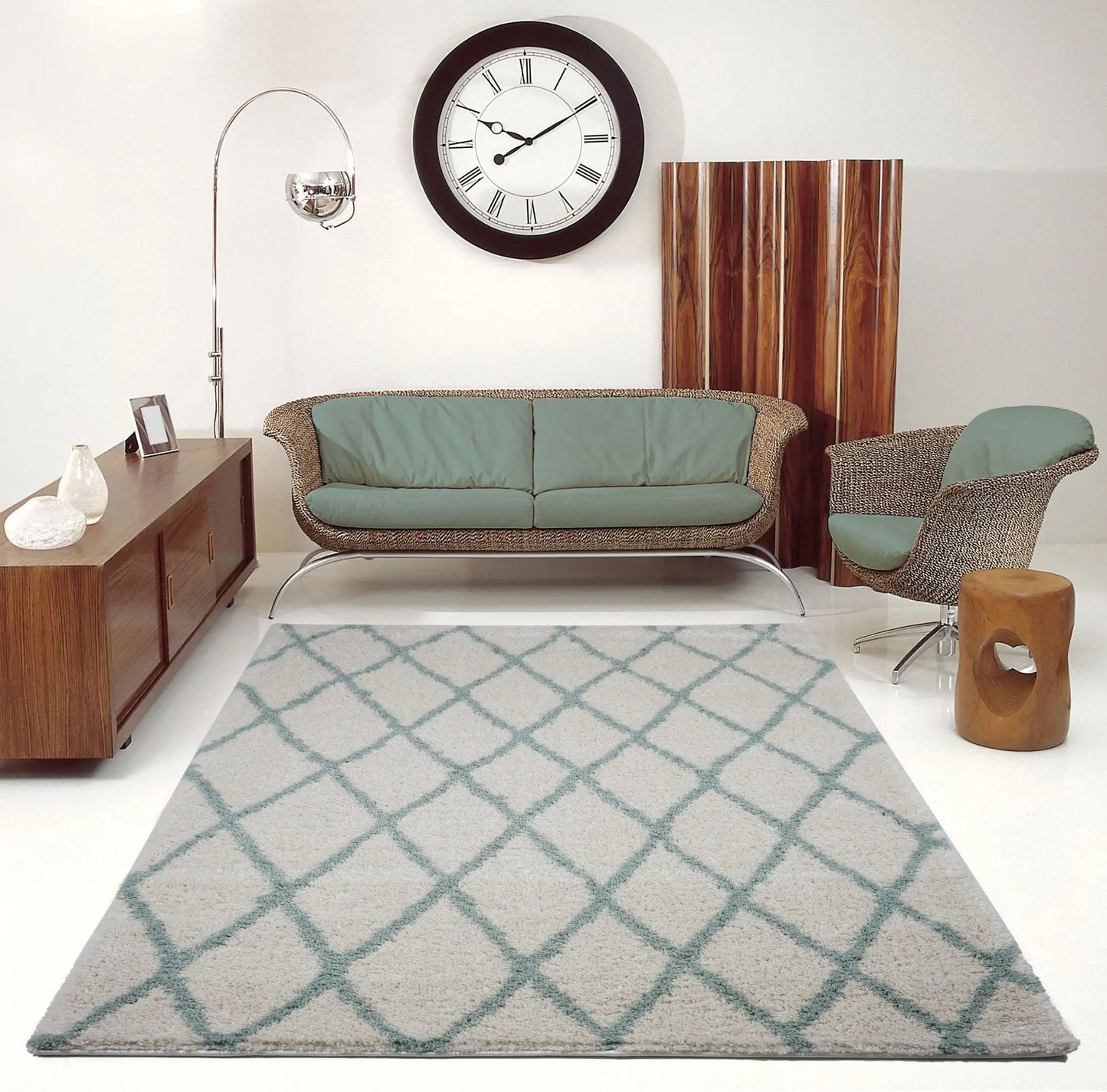 Toronto Trellis Ivory Aqua Green Area Rug -