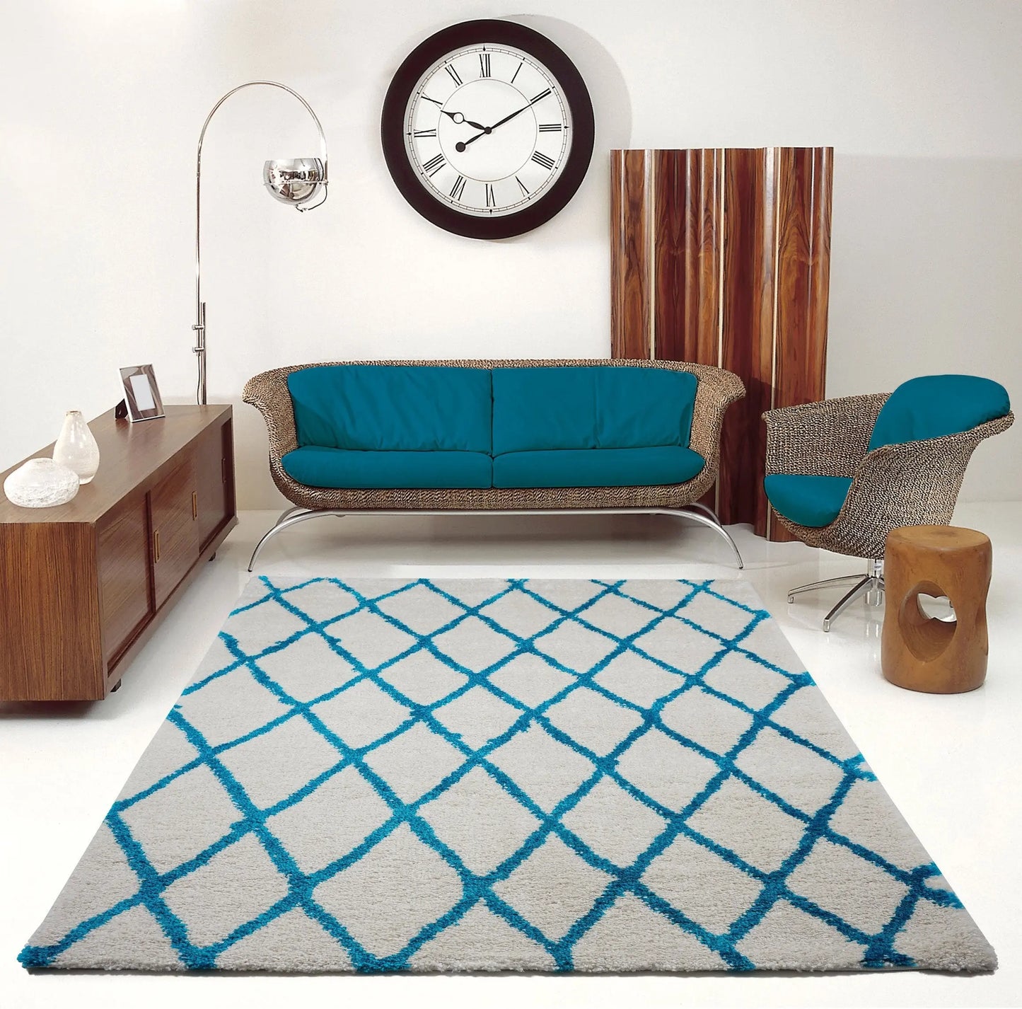 Toronto Trellis Ivory Turquoise Area Rug -