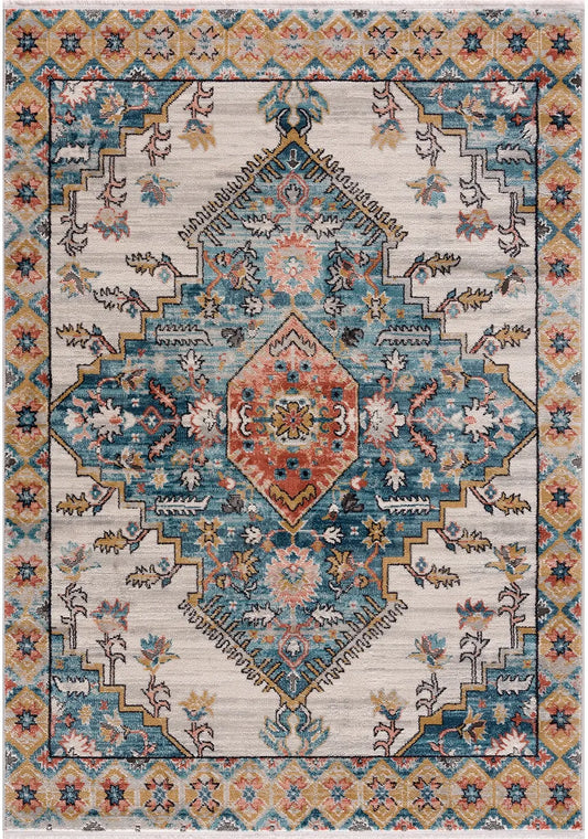 la dole rugs traditional bordered navajo vintage teal turquoise ivory red orange area rug 2x5, 3x5 Runner Rug, Entry Way, Entrance, Balcony, Bedside, Home Office, Table Top