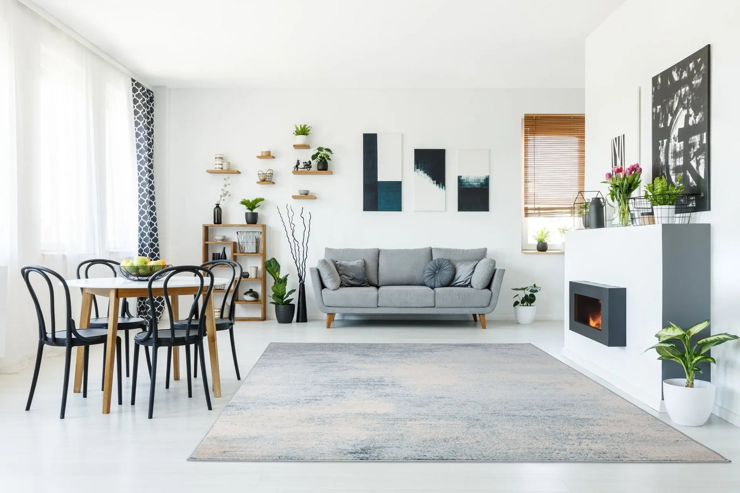 Unique Ivory Rustic Blue Area Rug