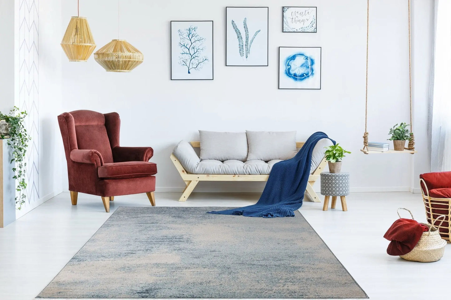 Unique Ivory Rustic Blue Area Rug