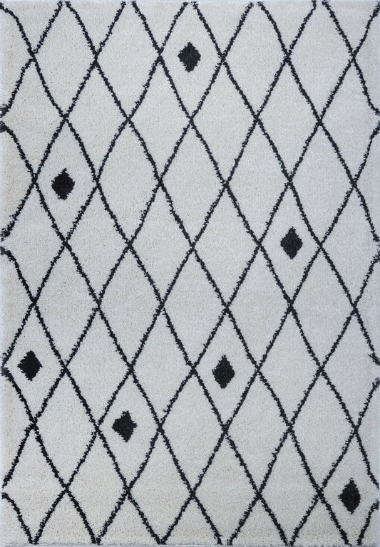 Victoria Trellis Ivory Dark Gray Shaggy Area Rug -