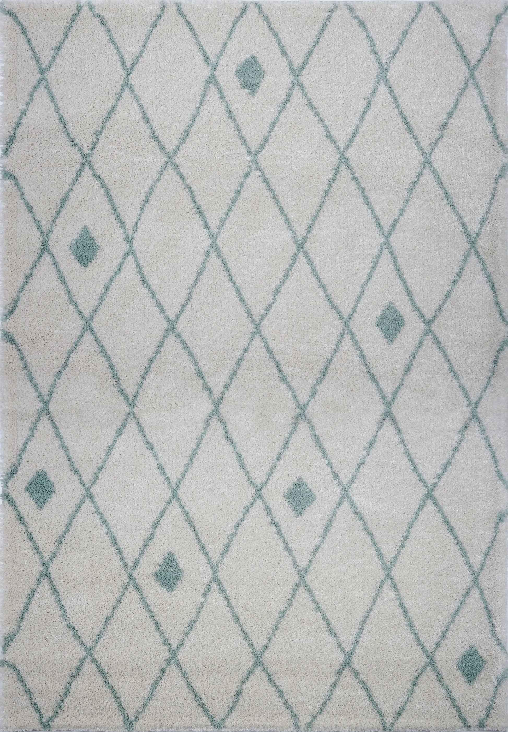 Victoria Trellis Ivory Aqua Green Shaggy Area Rug -
