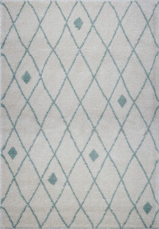 Victoria Trellis Ivory Aqua Green Shaggy Area Rug -