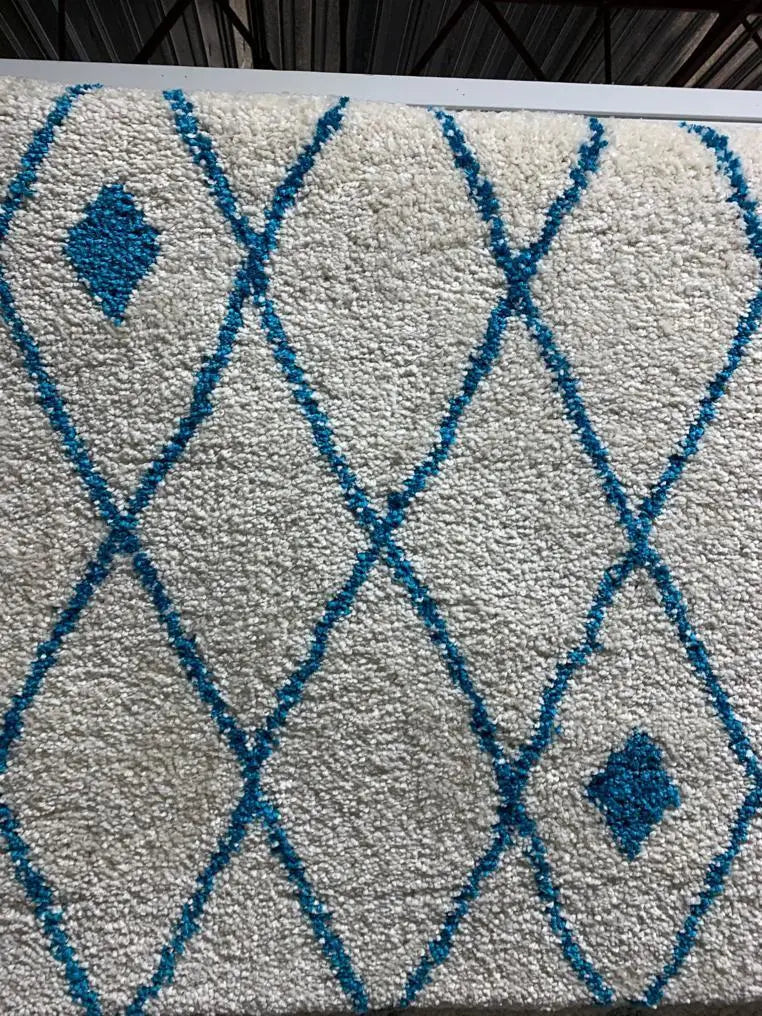 Victoria Trellis Ivory Turquoise Shaggy Area Rug - Ladolerugsca