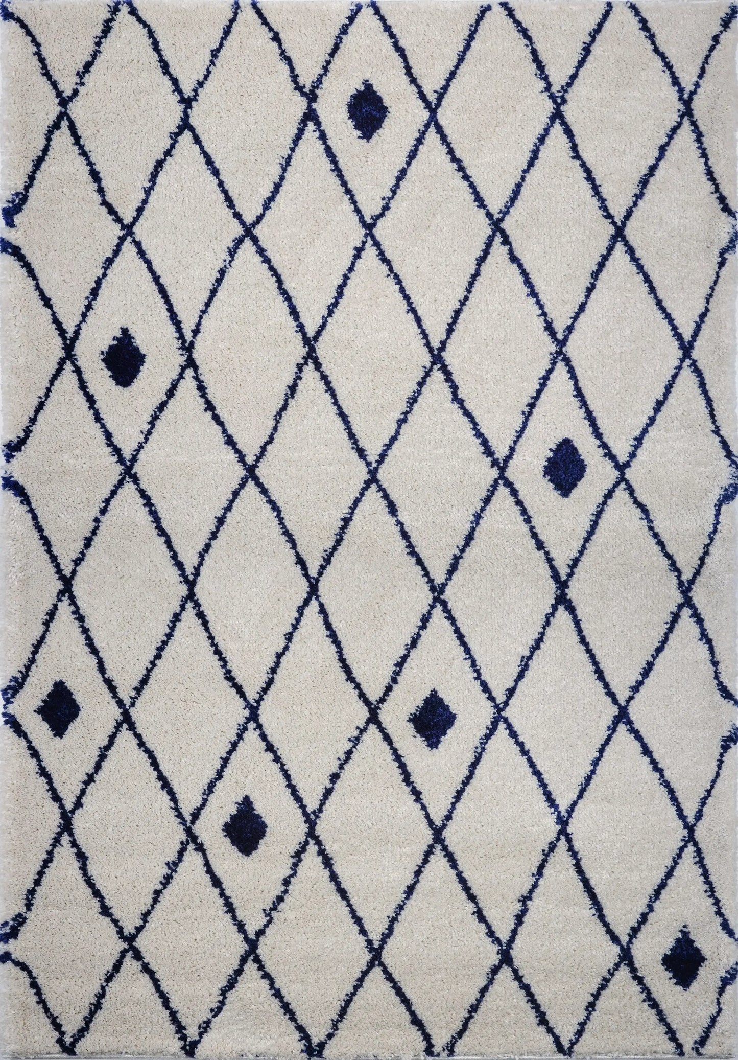Victoria Trellis Ivory Navy Blue Shaggy Area Rug -