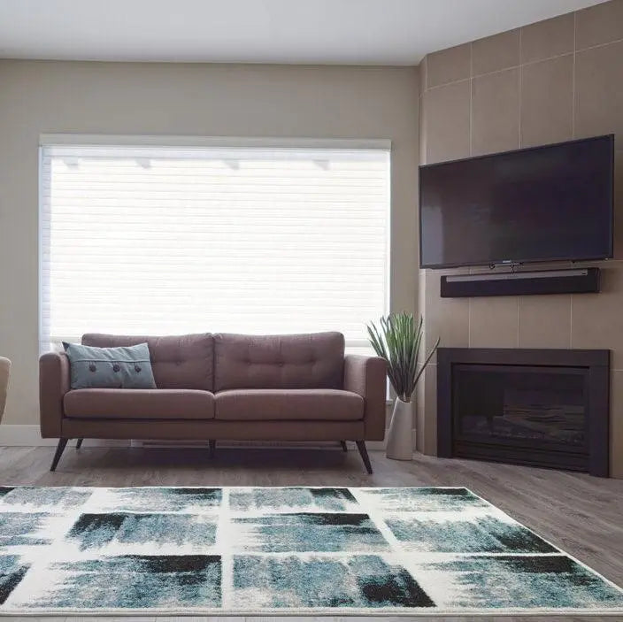 Kensington Teal Ivory Abstract Area Rug -