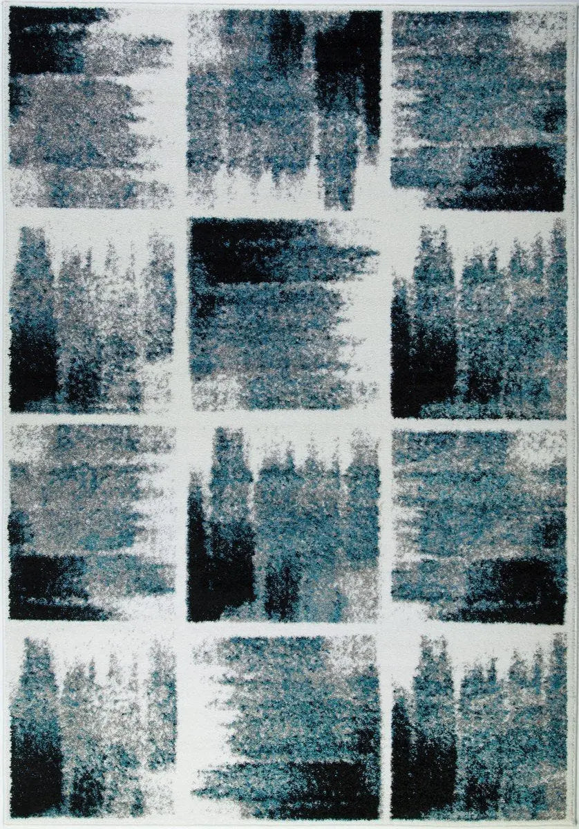 Kensington Teal Ivory Abstract Area Rug -