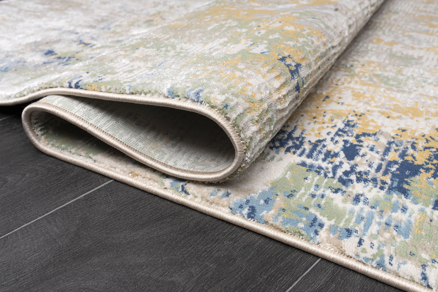 Quadro Beige Yellow Green Multicolor Rustic Abstract Modern Textured Area Rug La Dole Rugs