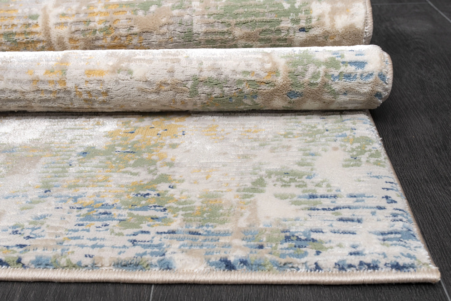 Quadro Beige Yellow Green Multicolor Rustic Abstract Modern Textured Area Rug La Dole Rugs
