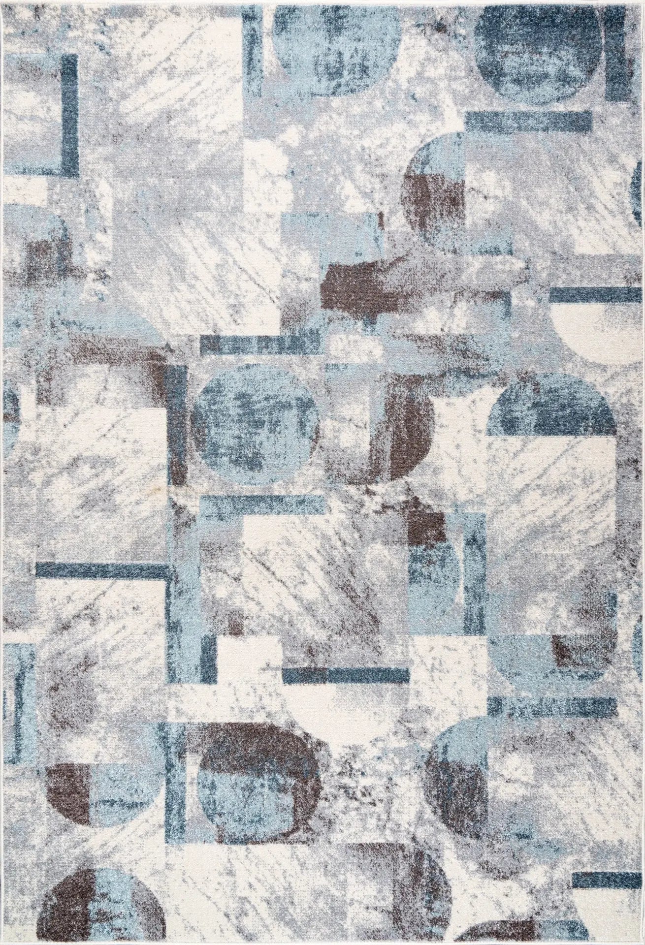 blue brown ivory geometric abstract rustic modern contemporary living room area rug 2x8, 3x10, 2x10 ft Long Runner Rug, Hallway, Balcony, Entry Way, Kitchen, Stairs