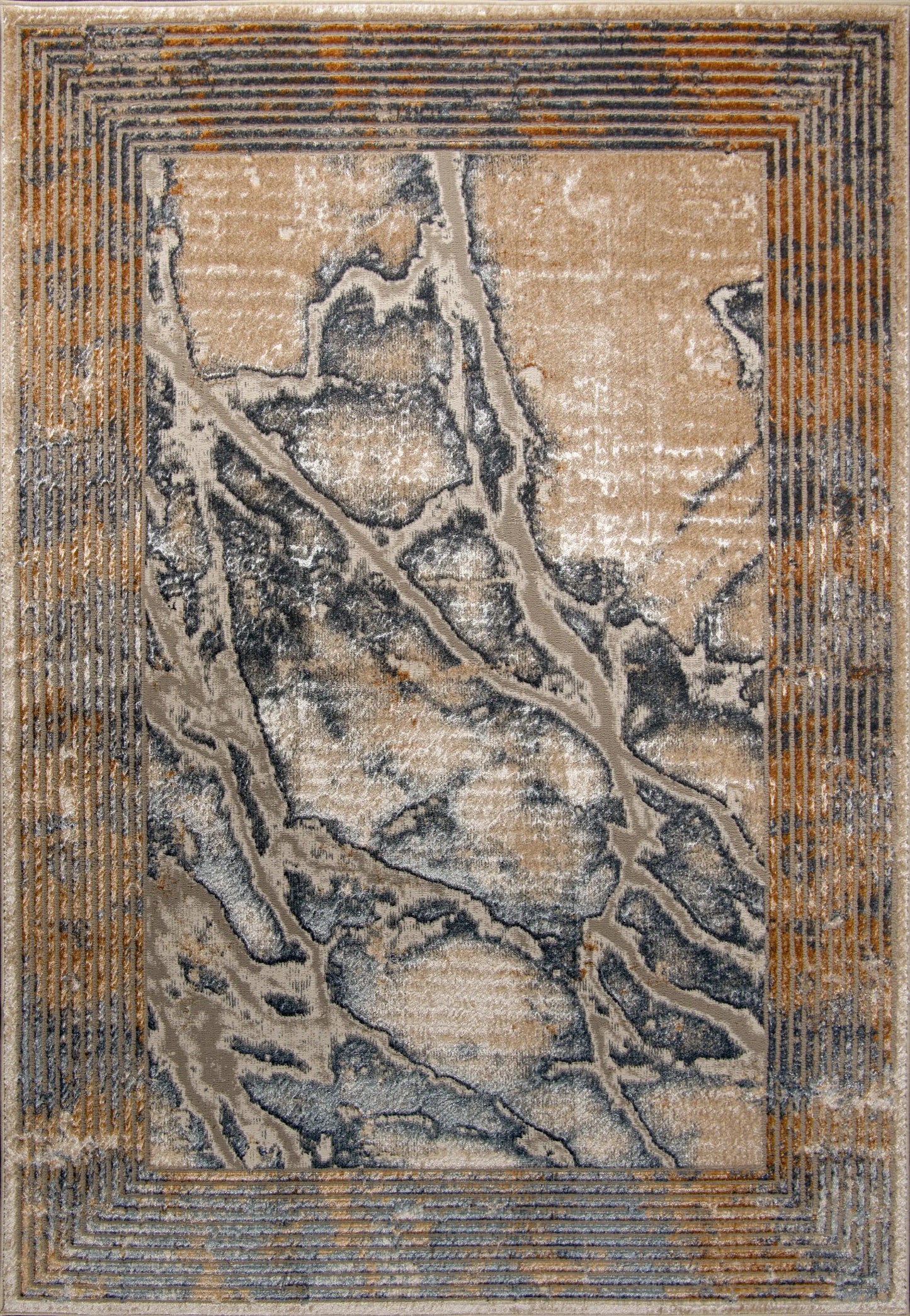 beige brown grey metalic abstract modern contemporary marble pattern bordered area rug 2x8, 3x10, 2x10 ft Long Runner Rug, Hallway, Balcony, Entry Way, Kitchen, Stairs