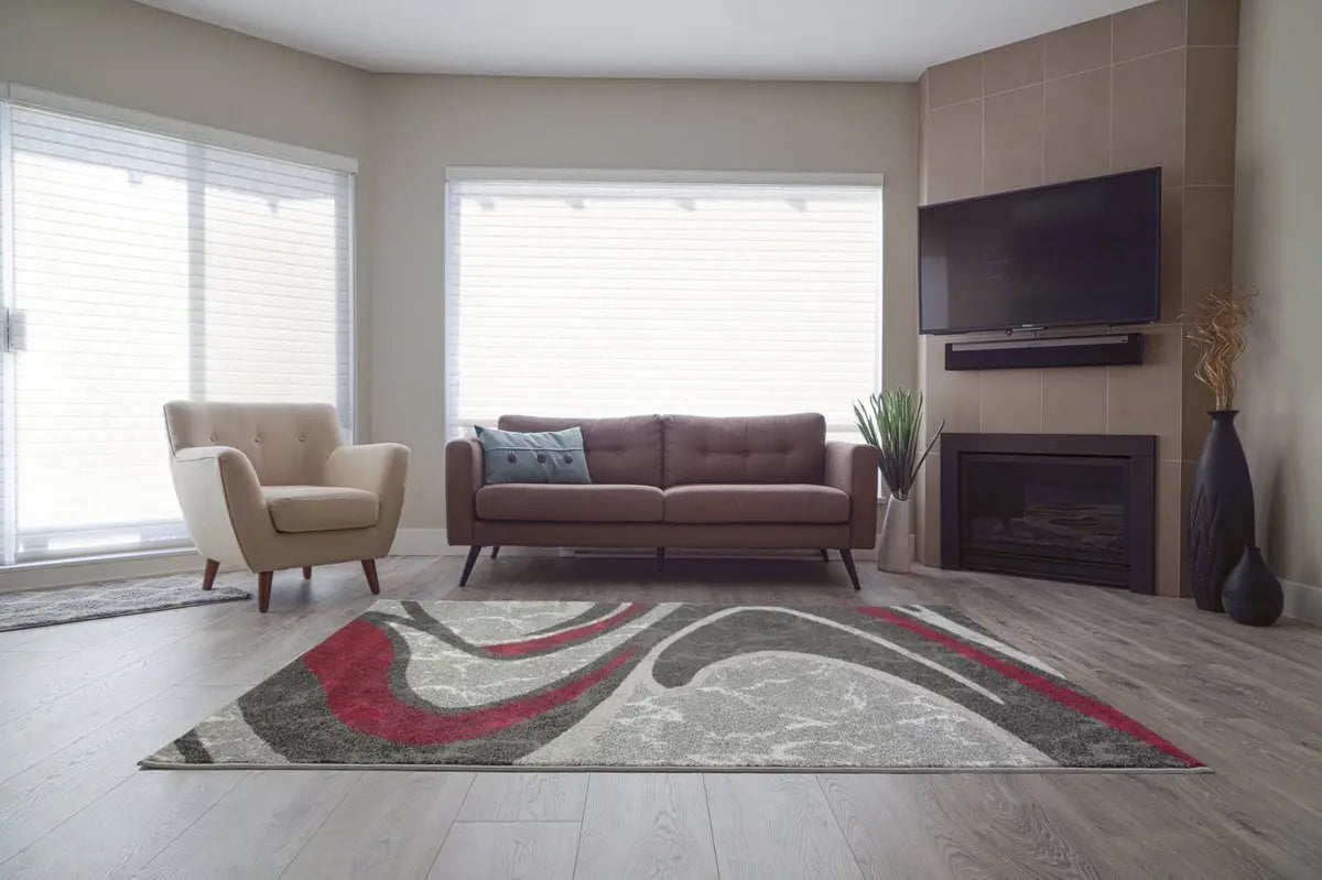 Ivory Dark Gray Spirals Area Rug Red - Ladolerugsca