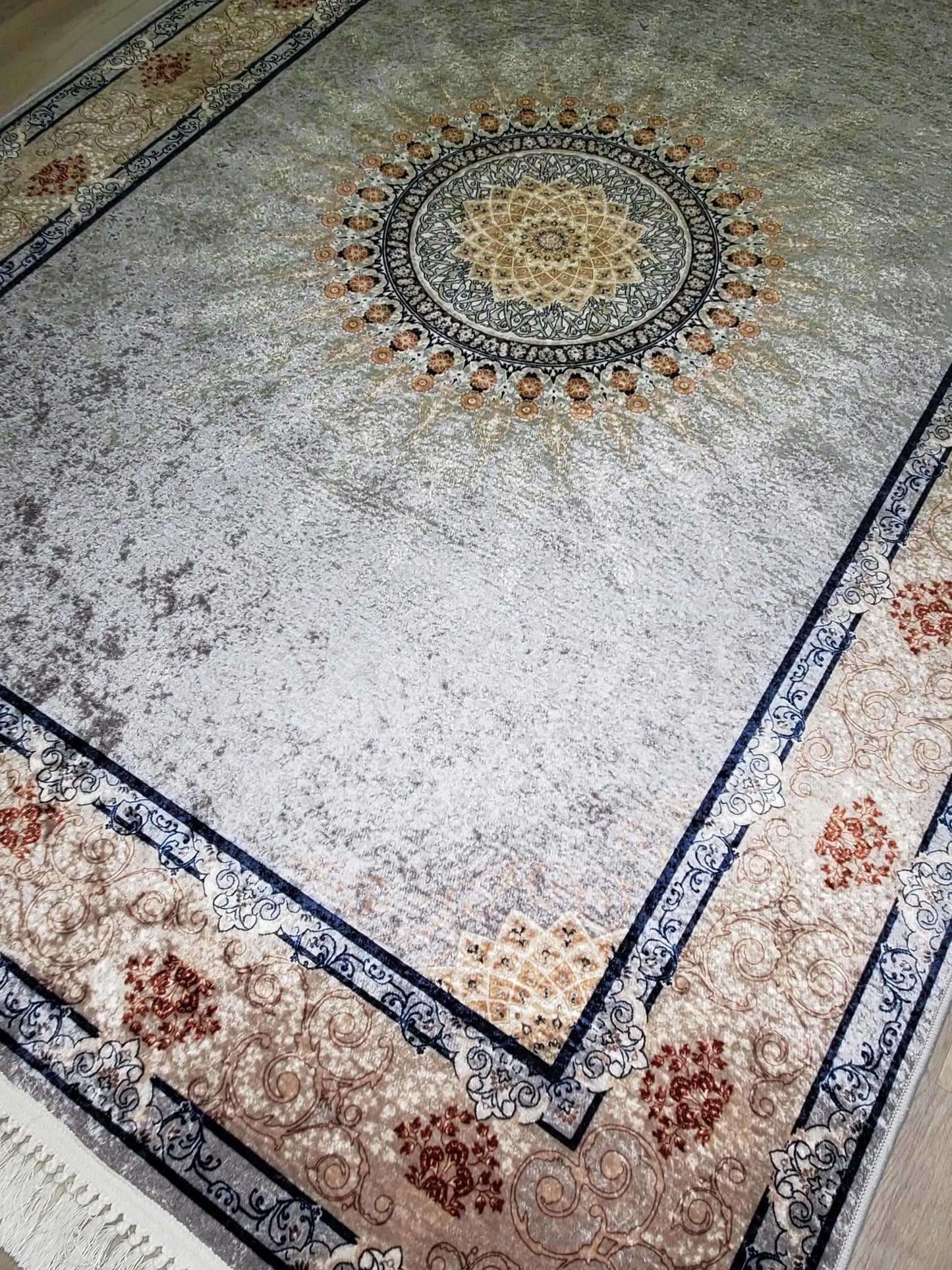 Albion Flatweave Grey Sunburst Area Rug - Ladolerugsca
