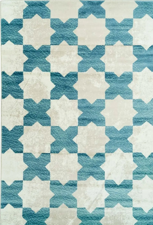 Clover Teal Cream Trellis Area Rug -