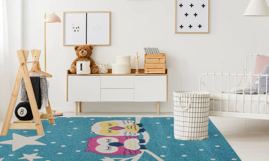 Owl Pink White Star Kids Area Rug - Ladolerugsca