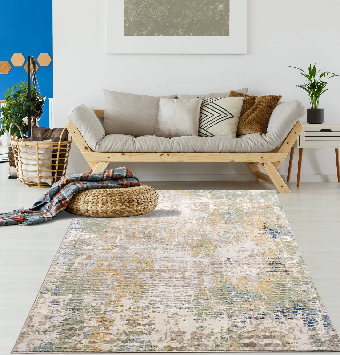 Quadro Beige Yellow Green Multicolor Rustic Abstract Modern Textured Area Rug La Dole Rugs