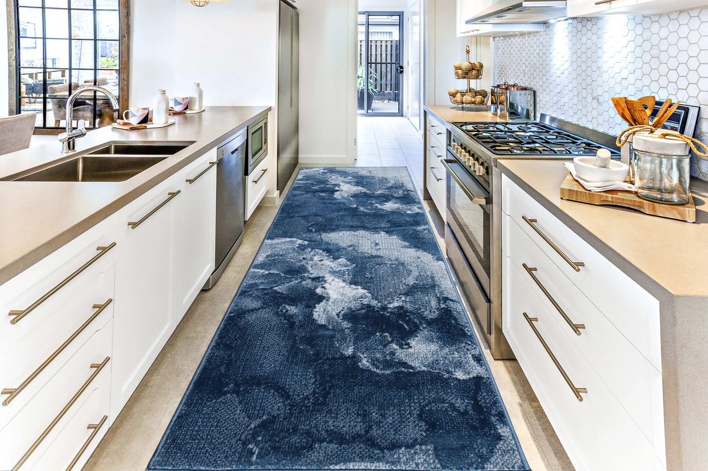 Azra Blue Abstract Contemporary Marble Minimal Design Area Rug La Dole Rugs