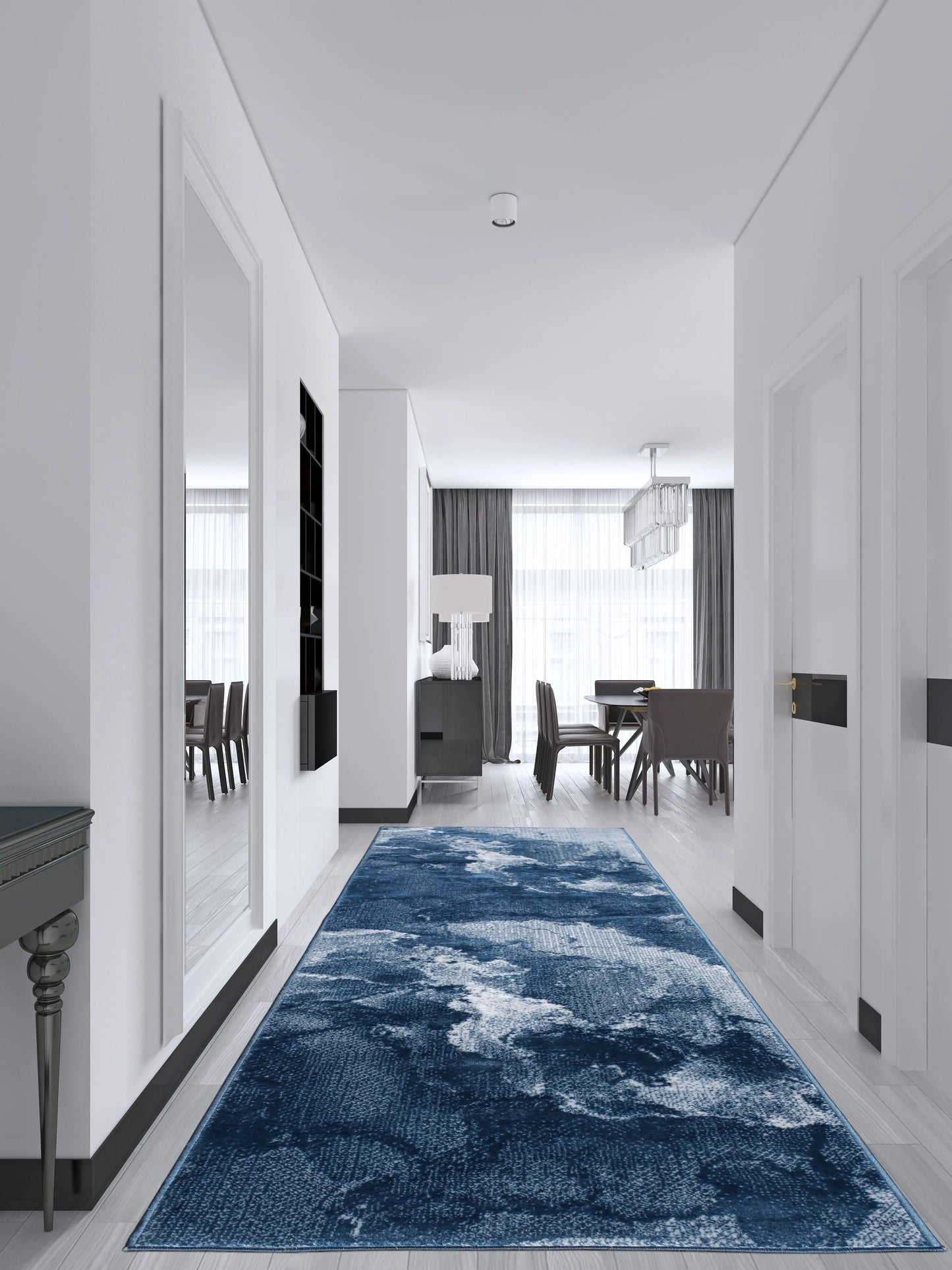 Azra Blue Abstract Contemporary Marble Minimal Design Area Rug La Dole Rugs