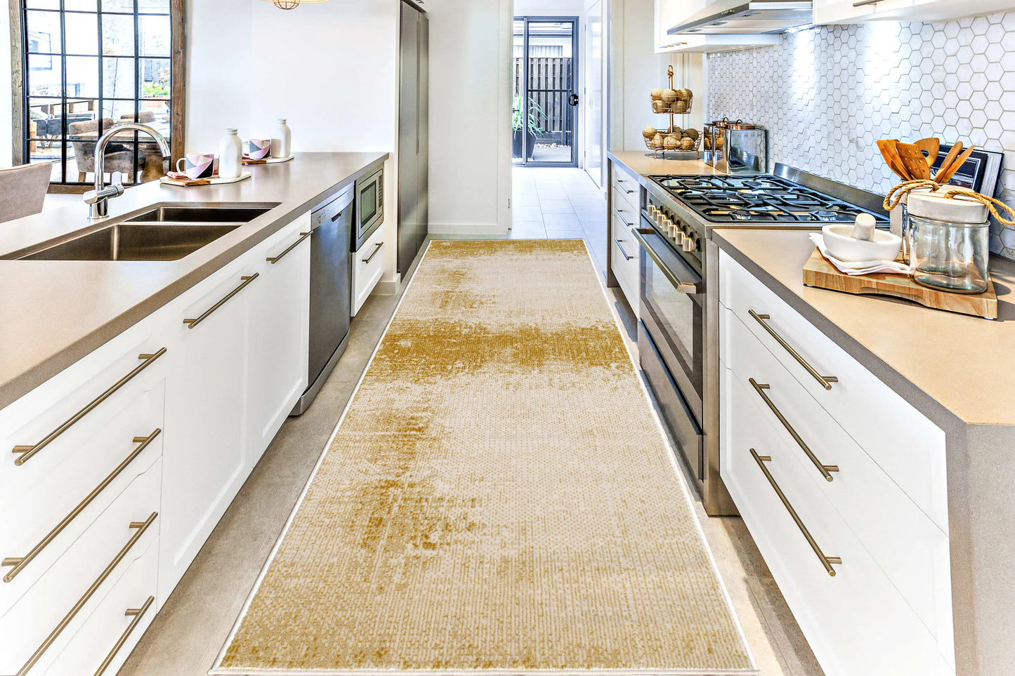 Azra Yellow Mustard Canary Amber Abstract Contemporary Marble Minimal Design Area Rug La Dole Rugs
