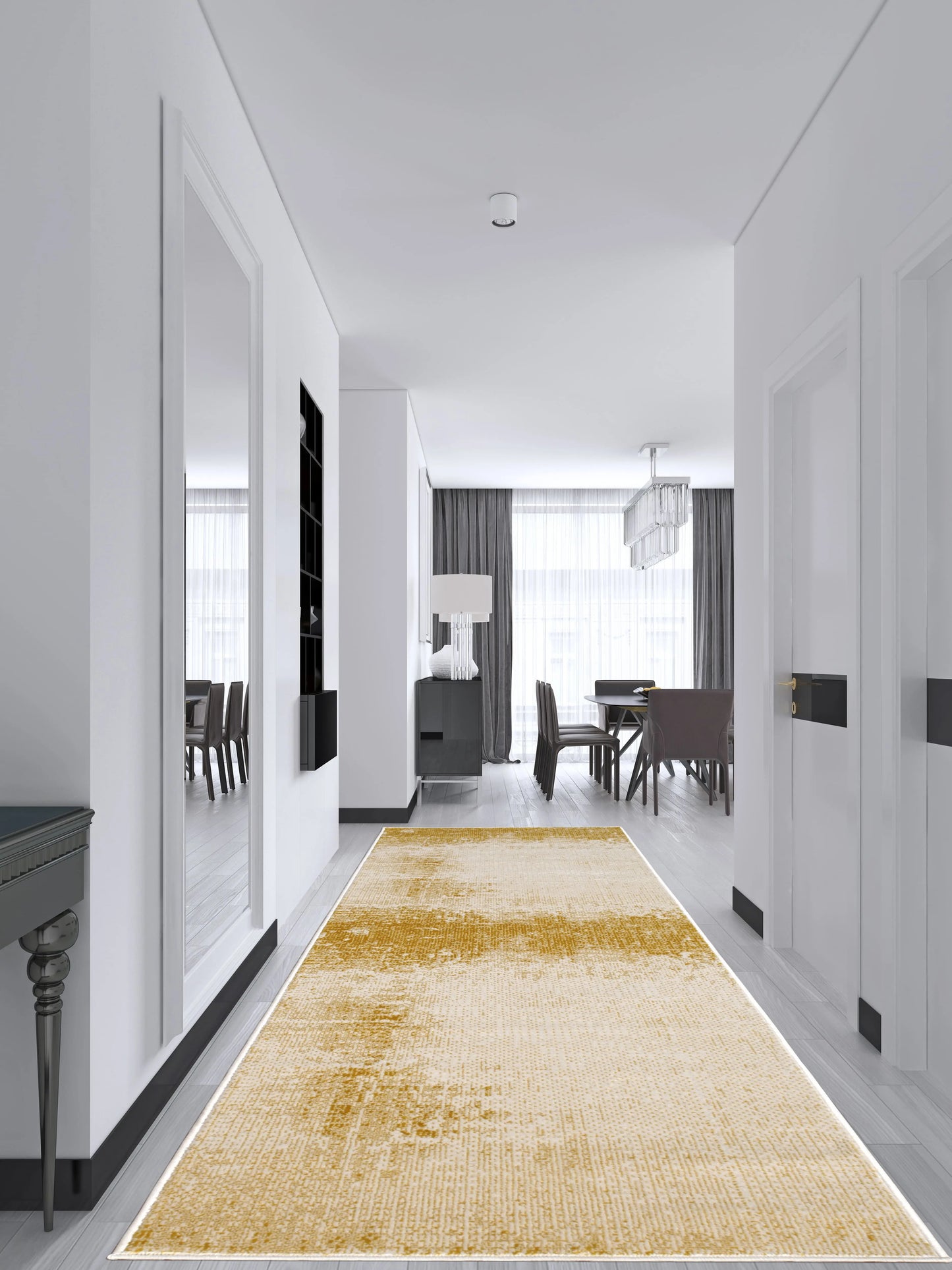Azra Yellow Mustard Canary Amber Abstract Contemporary Marble Minimal Design Area Rug La Dole Rugs