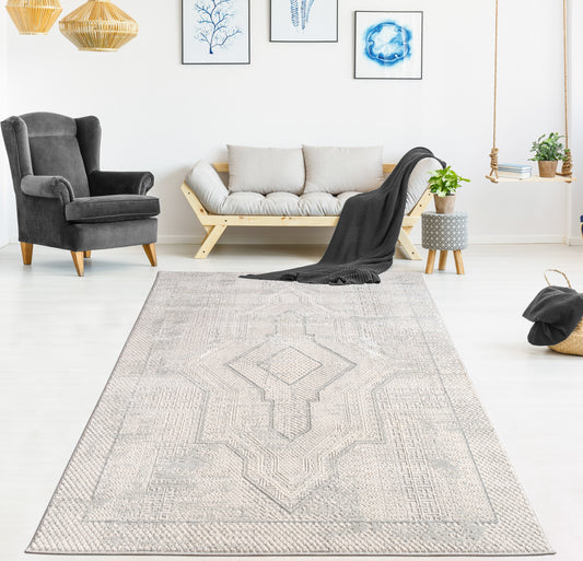 grey beige medallion contemporary living room area rug 2x5, 3x5 Runner Rug, Entry Way, Entrance, Balcony, Bedside, Home Office, Table Top