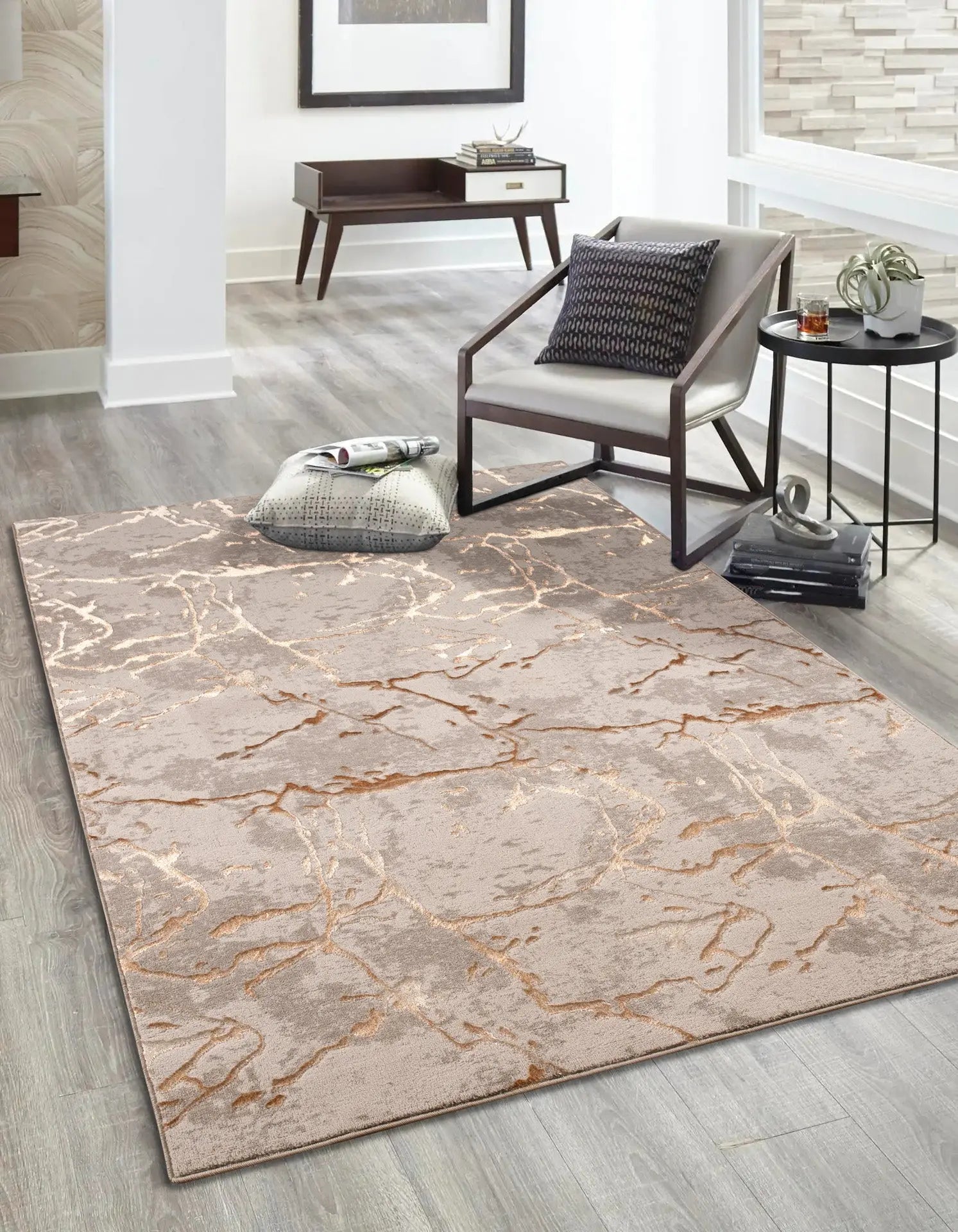 Copper Beige Luxury Abstract Living Room Bedroom Area Rug LaDole Rugs