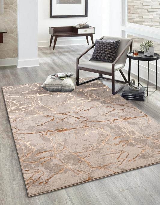 Copper Beige Luxury Abstract Living Room Bedroom Area Rug